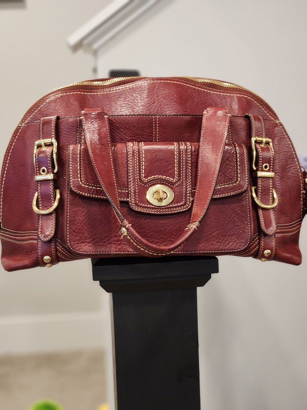 Coach Hamptons Miranda Satchel 11085 Bordeaux Red Leather Turnlock Bag